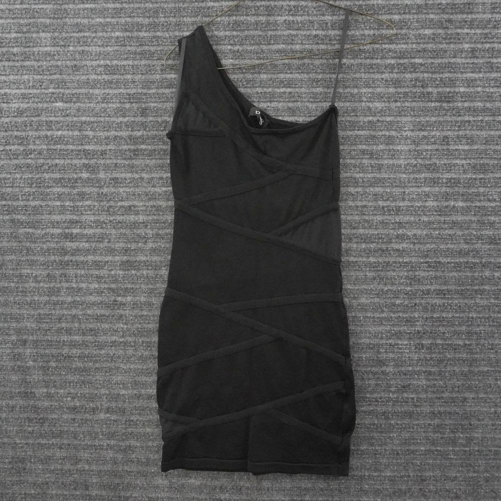 Bebe One Shoulder Bodycon Mini Dress Womens Size S Black Rayon Bandage Strappy